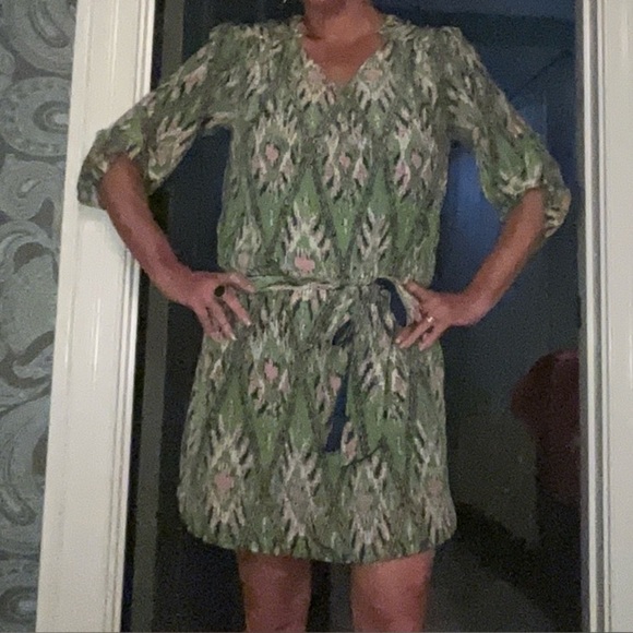 Jade Melody Tam Belted Ikat Sheath Dress Green Pink White Navy Size Small EUC - Picture 2 of 4